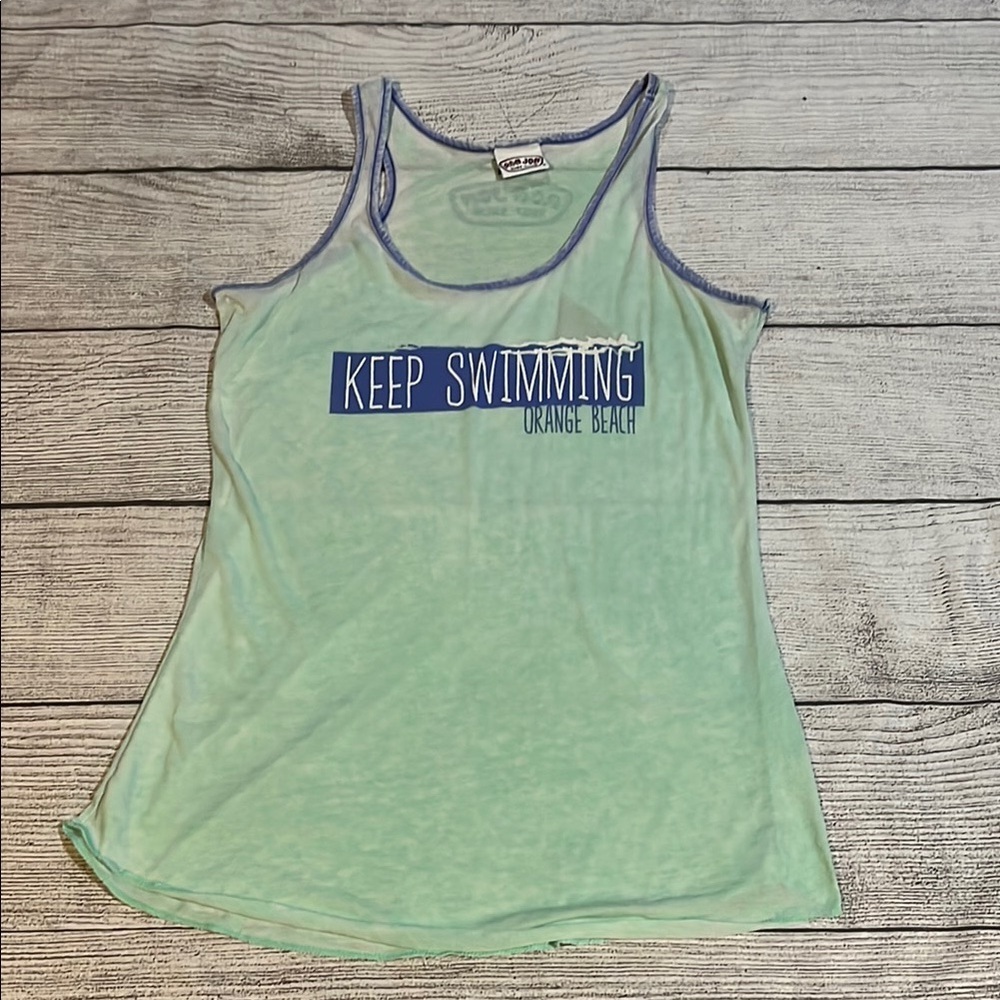 Vintage Ron Jon Orange Beach Keep Swimming Burnout USA Made Tank Top Size XL